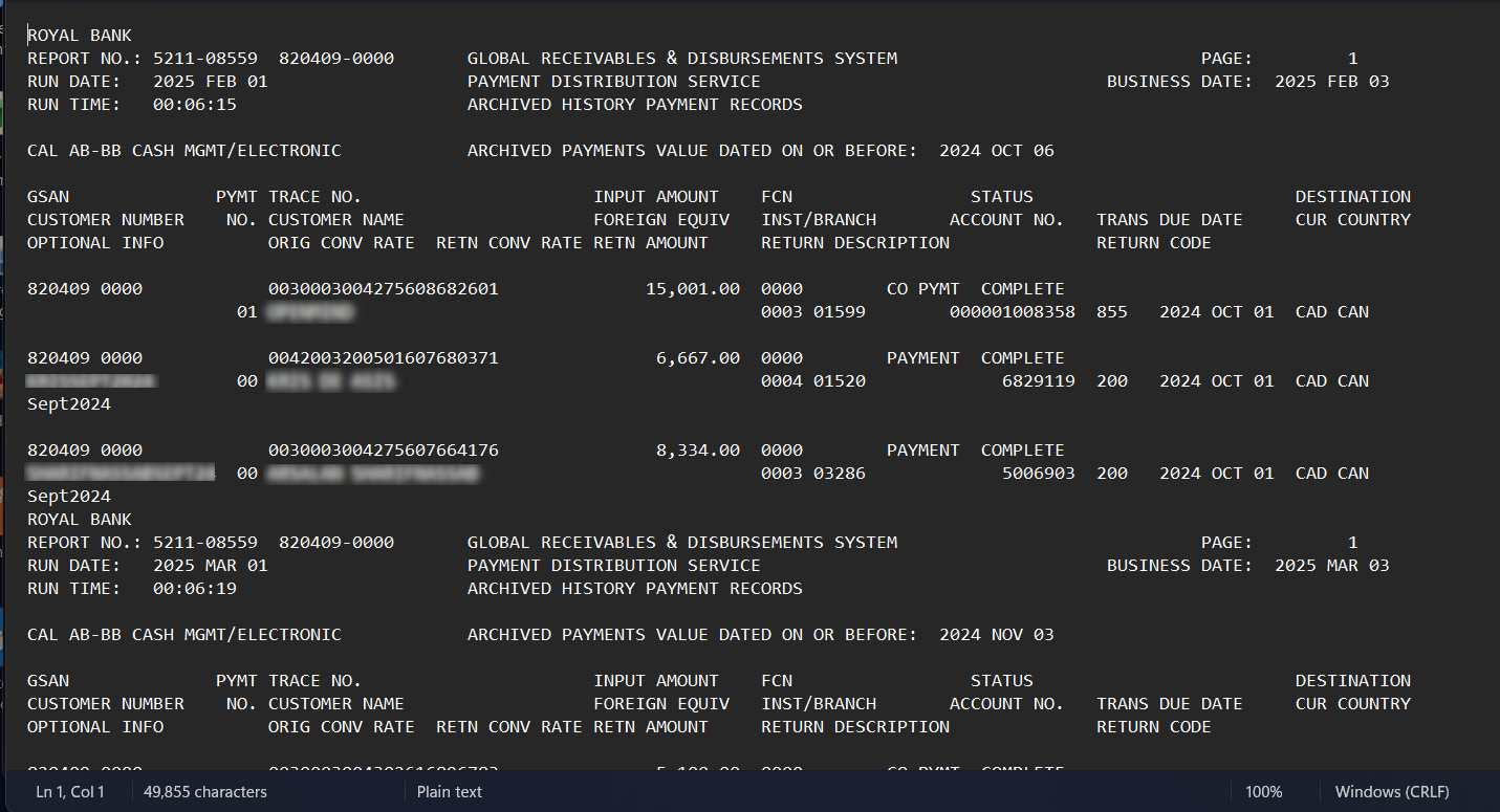 Sample showing the raw ACH data before processing.