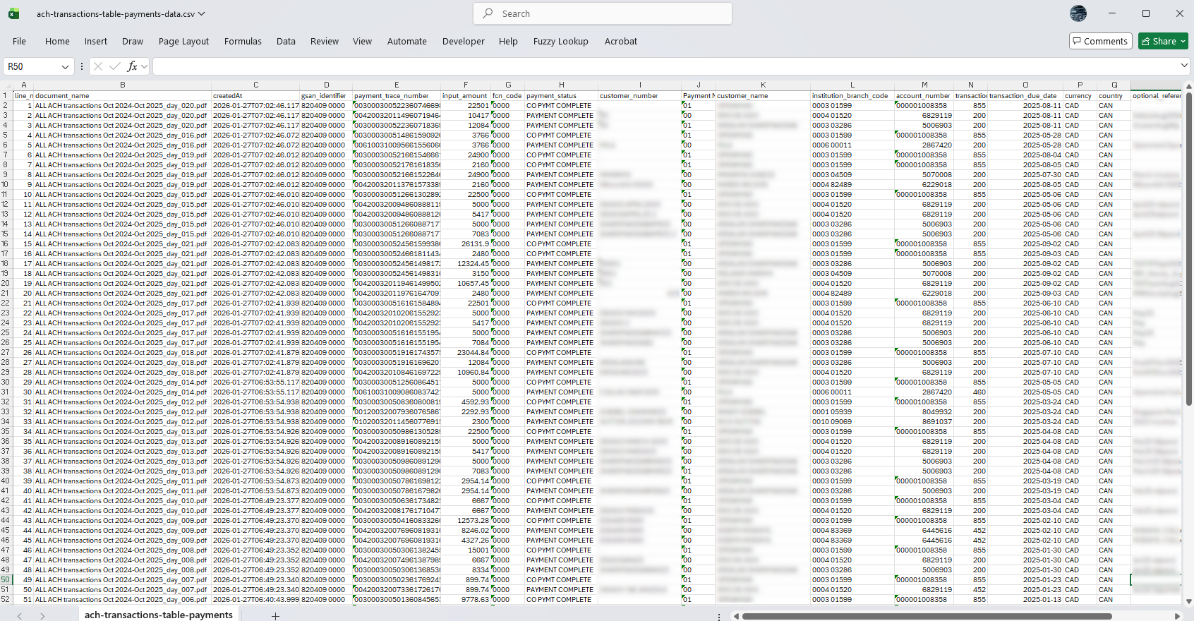 Sample of the structured CSV-ready output produced by the pipeline.